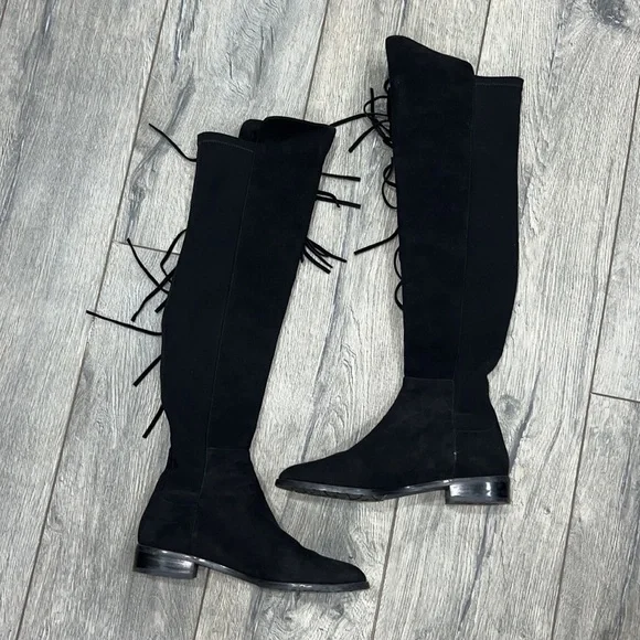 • Stuart Weitzman • Mane Fringe Over The Knee Boots Suede Leather Black 7 - Picture 3 of 4